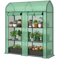 Outsunny 3 Tier Mini Greenhouse, Small Portable Greenhouse with 2 Roll-up Doors, 56.3" x 18.1" x 65", Green(m-1)