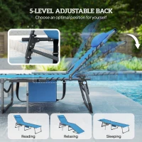 Outsunny Folding Outdoor Chaise Lounge Chair Tanning Chair with 5-Level Adjustable Back, Side Table, Pillow, Pocket, Blue(m-4)