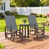 Outsunny Gliding Lounger Chair Set of 2, Single Rockers with Lightweight Metal & Mesh Construction, Gray(m-8)