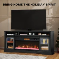 HOMCOM Fireplace TV Stand for TVs Up to 80 Inch, TV Console with Electric Fireplace, Open Storage and Side Cabinets, Gray(m-6)