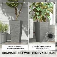 Outsunny 22.8 Inch Set of 3 Outdoor Planters with Stone Finish and Wheels, Stackable Tapered Planters with Drainage Hole, Gray(m-8)