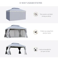 Outsunny 13' x 10' Patio Gazebo Canopy with 2-Tier Polyester Roof, Vented Mesh Sidewall & Strong Aluminum Frame, Grey(m-4)