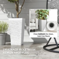 Outsunny 22.8 Inch Set of 3 Outdoor Planters with Stone Finish and Wheels, Stackable Tapered Planters with Drainage Hole, White(m-8)