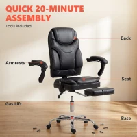 Vinsetto 6 Point Vibration Massage Office Chair, PU Leather Heated Reclining Computer Chair with Footrest, Black(m-9)