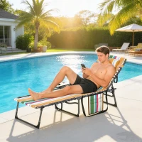 Outsunny Folding Outdoor Chaise Lounge Chair Tanning Chair with 5-Level Adjustable Back, Side Table, Pillow, Pocket, Mixed Color(m-10)