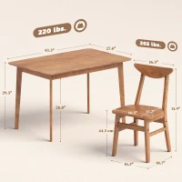 HOMCOM 5-Piece Solid Wood Dining Room Set for 4, Farmhouse Dinette Table Set with 4 Chairs for Small Space, Dining Room, Walnut(m-3)