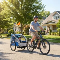 Aosom 2-Seat Child Bike Trailer for Kids with a Strong Steel Frame, 5-Point Safety Harnesses, & Comfortable Seat, Blue(m-14)