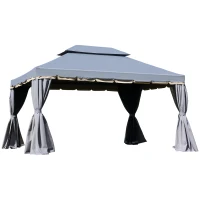 Outsunny 13' x 10' Patio Gazebo Canopy with 2-Tier Polyester Roof, Vented Mesh Sidewall & Strong Aluminum Frame, Grey(m-2)