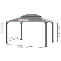 Outsunny 13' x 10' Patio Gazebo Canopy with 2-Tier Polyester Roof, Vented Mesh Sidewall & Strong Aluminum Frame, Light Grey(m-3)