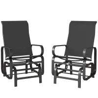 Outsunny Gliding Lounger Chair Set of 2, Single Rockers with Lightweight Metal & Mesh Construction, Black(m-1)