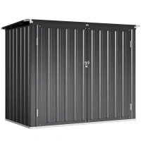 Outsunny Outdoor Storage Shed Lockable Galvanized Steel Garbage Bin Shed Lift-up Lid for 2 Trash Cans(m-11)