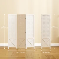 HOMCOM 56.9" 3 Panel Wooden Room Divider with Pegboard Display, Folding Privacy Screen for Home Office, White(m-3)