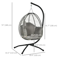Outsunny Outdoor Hanging Egg Chair with Thick Padded Cushion, Patio Swing Chair, Grey(m-3)