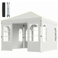 Outsunny 9.6 x 9.6 ft Pop Up Canopy Tent with Sidewalls, One Push Setup, UPF50+ Portable Instant Canopy Shelter, White(m-1)