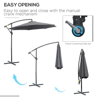 Outsunny Φ10' Deluxe Patio Umbrella Outdoor Market Parasol Banana Hanging Offset Sunshade Crank Cross Base Grey(m-4)
