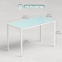 HOMCOM Rectangular Kitchen Table for 4 People, Dining Table with Tabletop Tempered Glass for Dining Room, Living Room, White(m-3)
