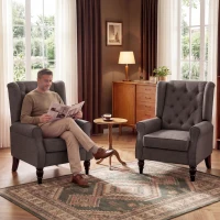 HOMCOM Modern Accent Chairs Button Tufted Armchair, Large Living Room Chair with Wood Legs, Rolled Arms, Thick Padding for Modern Homes, Brown(m-9)