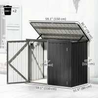 Outsunny Outdoor Storage Shed Lockable Galvanized Steel Garbage Bin Shed Lift-up Lid for 2 Trash Cans(m-3)