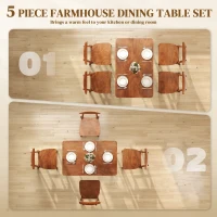 HOMCOM 5-Piece Solid Wood Dining Room Set for 4, Farmhouse Dinette Table Set with 4 Chairs for Small Space, Dining Room, Walnut(m-4)