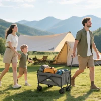 Outsunny Small Collapsible Folding Garden Cart, Heavy Duty Lawn Wagon with Universal Wheels and Adjustable Handle, Grey(m-1)