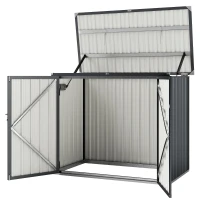 Outsunny Outdoor Storage Shed Lockable Galvanized Steel Garbage Bin Shed Lift-up Lid for 2 Trash Cans(m-2)