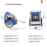 Aosom 2-Seat Child Bike Trailer for Kids with a Strong Steel Frame, 5-Point Safety Harnesses, & Comfortable Seat, Blue(m-3)