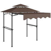 Outsunny 8' x 5' Grill Gazebo, Double Tiered Barbecue Grill Gazebo Shelter with Side Awning, 2 Side Shelves, 6 Hooks, Brown(m-11)
