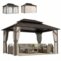 Outsunny 10' x 14' Hardtop Gazebo with Double Galvanized Steel Roof Canopy, Aluminum Frame Permanent Gazebo, Brown(m-11)