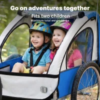 Aosom 2-Seat Child Bike Trailer for Kids with a Strong Steel Frame, 5-Point Safety Harnesses, & Comfortable Seat, Blue(m-6)
