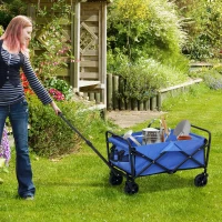 Outsunny Collapsible Folding Garden Cart, Heavy Duty Lawn Wagon with Universal Wheels and Adjustable Handle, Blue(m-1)