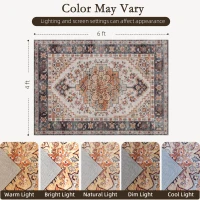 HOMCOM Area Rug 4x6, Machine Washable Rug, Non-Slip Boho Print Pattern Medallion Carpet for Living Room, Bedroom, Tawny Brown(m-3)