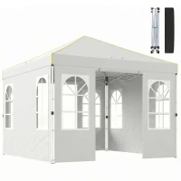 Outsunny 9.6 x 9.6 ft Pop Up Canopy Tent with Sidewalls, One Push Setup, UPF50+ Portable Instant Canopy Shelter, White(m-11)