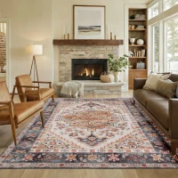 HOMCOM Area Rug 8x10, Machine Washable Rug, Non-Slip Boho Print Pattern Medallion Carpet for Living Room, Bedroom, Tawny Brown(m-2)