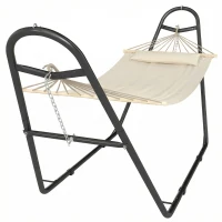 Outsunny Hammock with Stand, Heavy Duty Camping Hammock with Detachable Pillow and Spreader Bar, 264 lbs Capacity, Cream White(m-11)