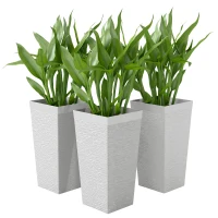 Outsunny 22.8 Inch Set of 3 Outdoor Planters with Stone Finish and Wheels, Stackable Tapered Planters with Drainage Hole, White(m-1)