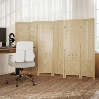 HOMCOM Wooden Room Divider with Pegboard Display, 6 Panel Folding Privacy Screen for Home Office, Natural Wood(m-10)