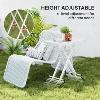 Outsunny Portable Patio Side Table, Height Adjustable Outdoor Side Table, Folding Balcony Table with HDPE Top and Metal Frame for Balcony Poolside Deck, White(m-5)