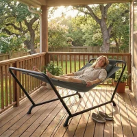 Outsunny Outdoor Hammock with Stand Heavy Duty Freestanding Nap Bed with Side Pocket Headrest for Yard Patio Pool, Dark Grey(m-10)