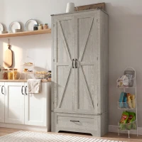 HOMCOM 72" Farmhouse Pantry Cabinet with Adjustable Shelves, Kitchen Pantry Cabinet with 2 Doors, Distressed Light Gray(m-11)