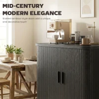 HOMCOM 35.4" Sideboard Buffet Cabinet with Storage, Nordic Coffee Bar Cabinet with Slatted Tambour Doors and Metal Legs, Black(m-4)