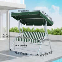 Outsunny 3-Seat Patio Swing Chair, Outdoor Porch Swing Glider with Adjustable Canopy, Removable Cushion, and Weather Resistant Steel Frame, for Garden, Poolside, Green & White(m-3)