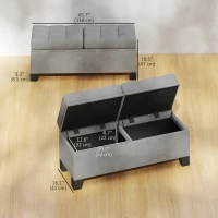 HOMCOM 46" Storage Ottoman Bench, Upholstered End of Bed Bench with Steel Frame, Button Tufted Storage Bench with Safety Hinges for Living Room, Entryway, Bedroom, Gray(m-3)