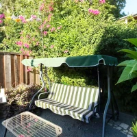 Outsunny 3-Seat Patio Swing Chair, Outdoor Porch Swing Glider with Adjustable Canopy, Removable Cushion, and Weather Resistant Steel Frame, for Garden, Poolside, Green & White(m-10)