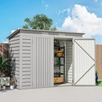 Outsunny 8 x 4FT Galvanized Garden Storage Shed, Metal Outdoor Shed with Double Doors and 2 Vents, Light Grey(m-10)