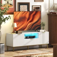 HOMCOM Modern TV Console for TVs up to 50 Inch, Entertainment Center with Smart RGB LED Lights and Soft Close Doors, White(m-8)