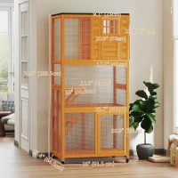 PawHut 74" Wooden Outdoor Cat House Weatherproof & Wheeled with High Weight Capacity, Kitten Cage Condo, Orange(m-3)