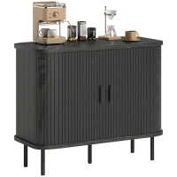 HOMCOM 35.4" Sideboard Buffet Cabinet with Storage, Nordic Coffee Bar Cabinet with Slatted Tambour Doors and Metal Legs, Black(m-11)