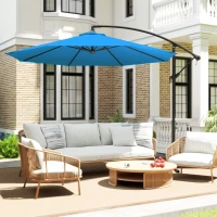 Outsunny 10ft Offset Patio Umbrella with Base, Garden Hanging Parasol with Crank, Banana Cantilever Umbrella Sun Shade, Blue(m-9)