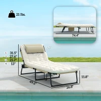 Outsunny Folding Chaise Lounge Pool Chair with 4-level Reclining Back, Cushion, Side Pocket, Headrest, Beige(m-3)