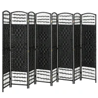 HOMCOM 8 Panel Folding Room Divider Portable Privacy Screen Wave Fiber Room Partition for Home Office Black(m-11)